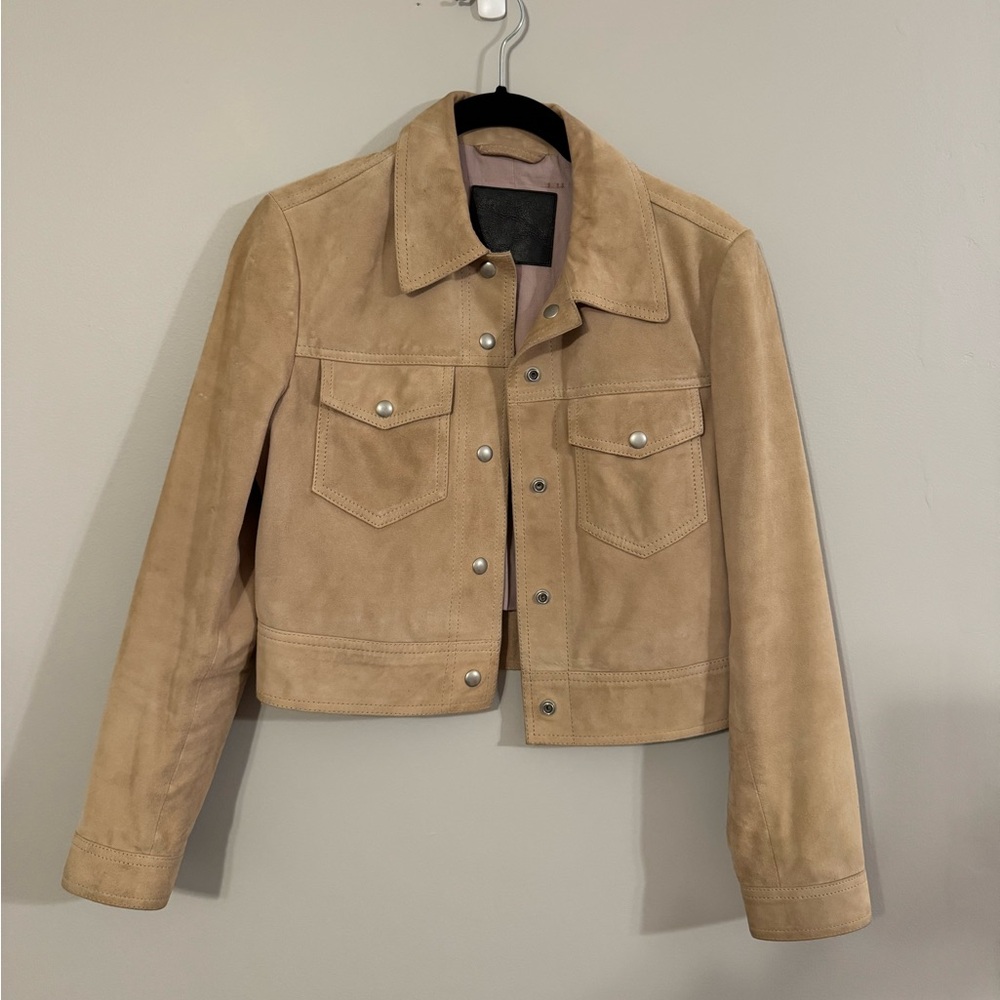 All Saints Tan Goat Leather Cropped Jacket